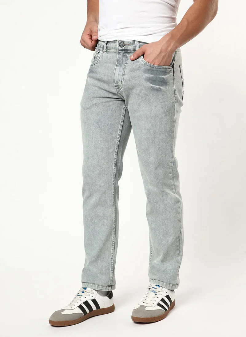 Urbano Fashion  Urbano Fashion Men's Ice Grey Regular Fit Heavy Washed Denim Jeans Stretchable for Men | Best Price UAE